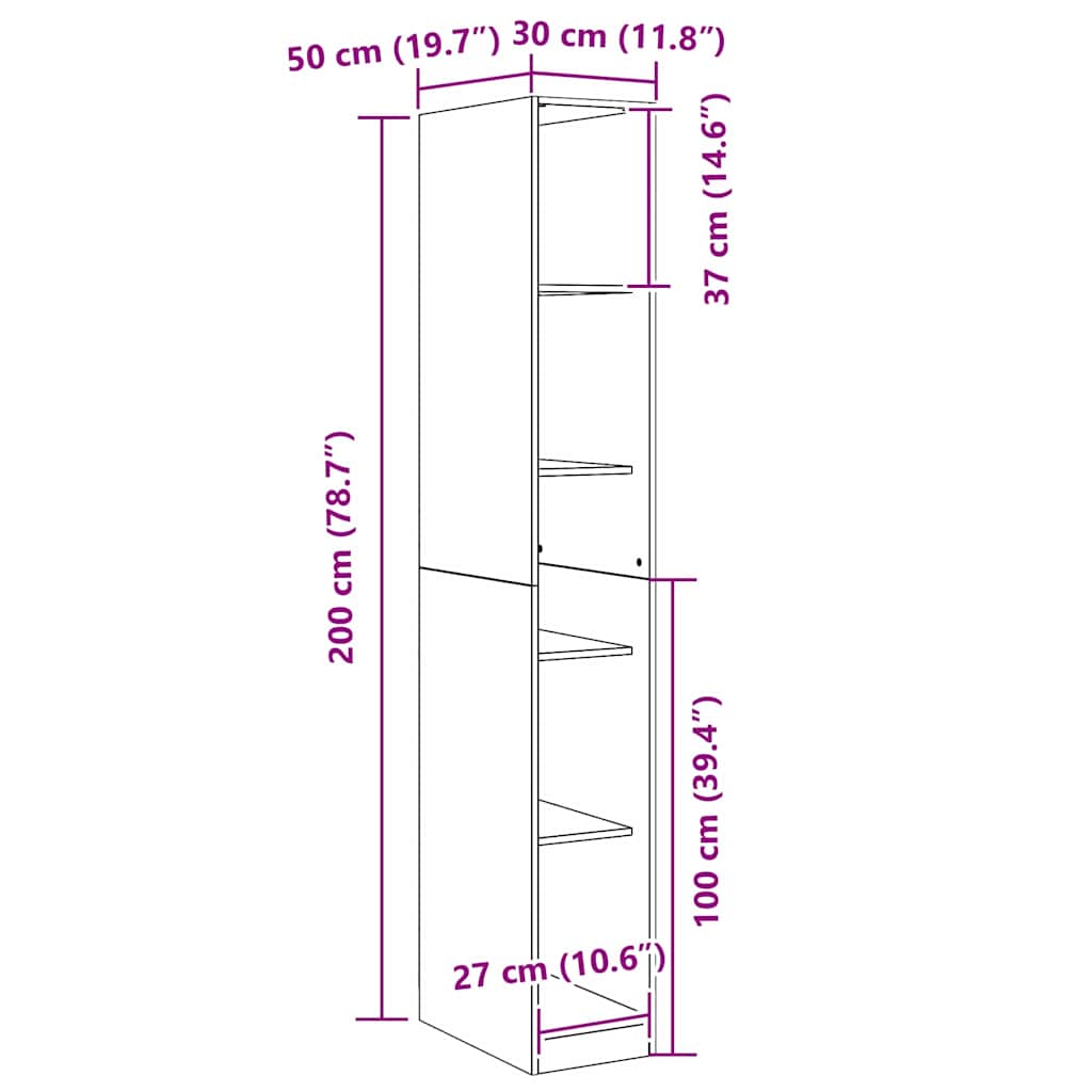 vidaXL Ντουλάπι Μαύρη δρυς 30 x 50 x 200 εκ. Επεξεργασμένο ξύλο