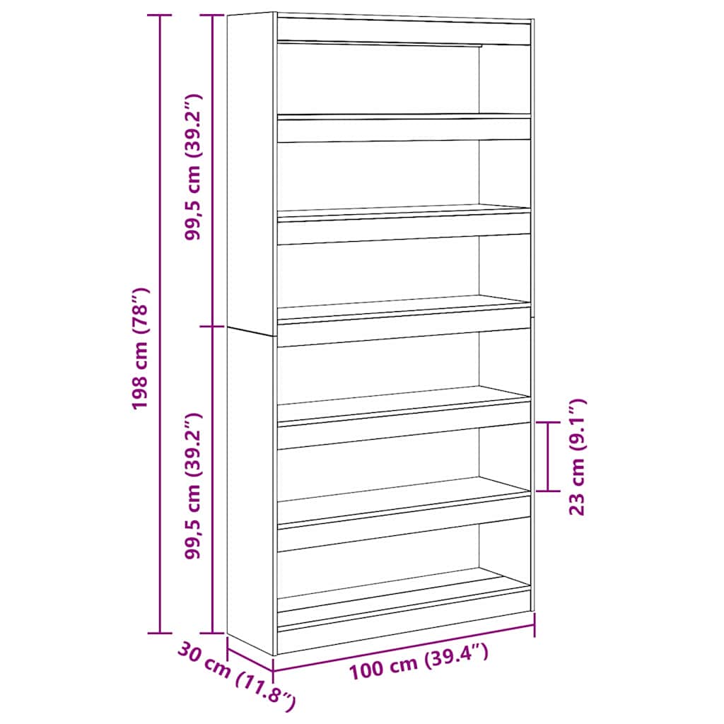 vidaXL Βιβλιοθήκη Γκρι sonoma 100 x 30 x 198 εκ. Επεξεργασμένο ξύλο