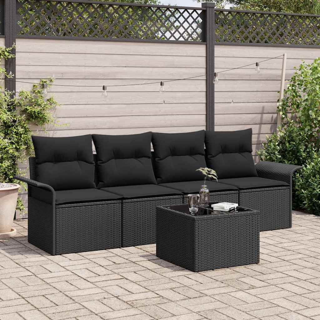 vidaXL Σετ Καναπέ με μαξιλάρι 5 pcs Μαύρο συνθετικό ρατάν
