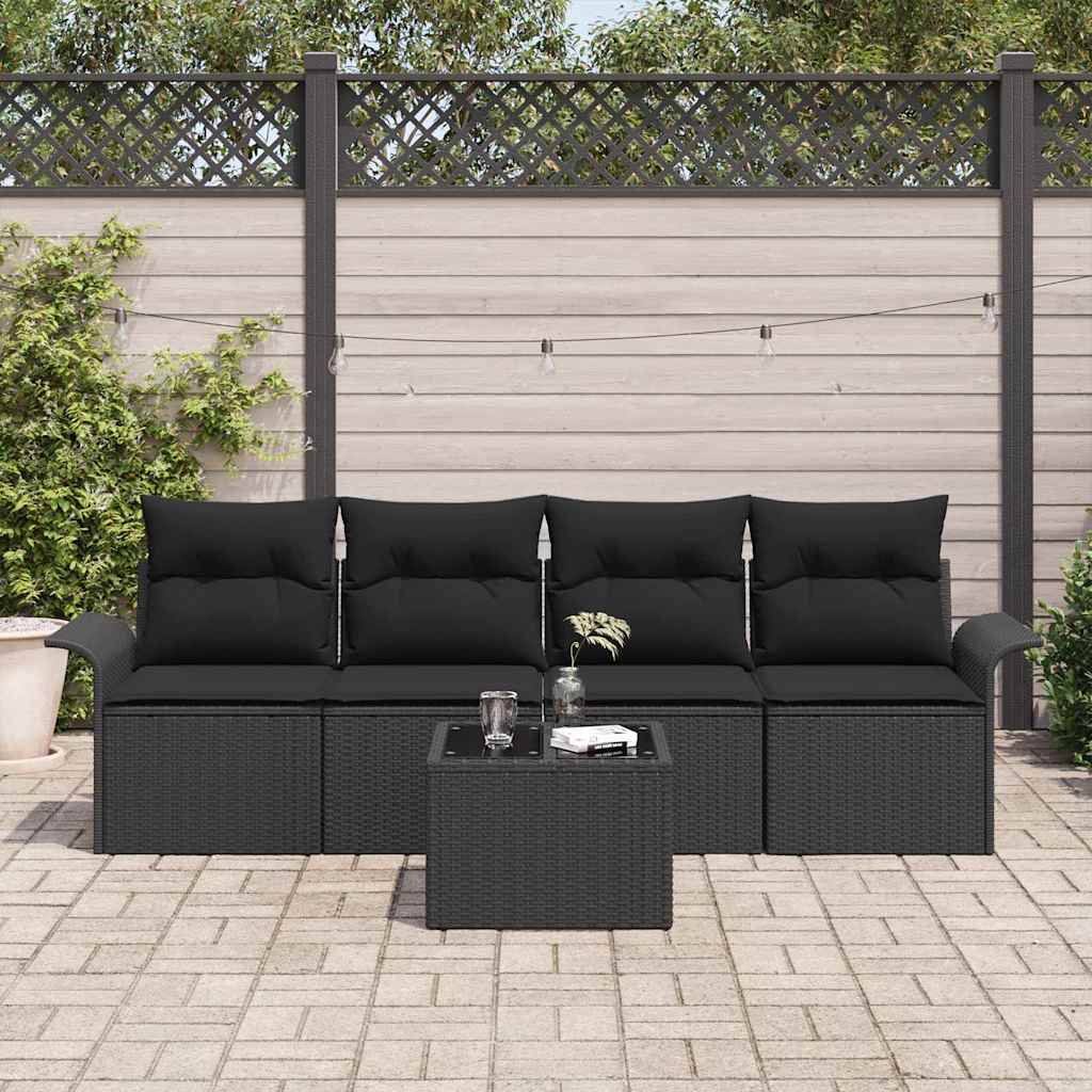 vidaXL Σετ Καναπέ με μαξιλάρι 5 pcs Μαύρο συνθετικό ρατάν
