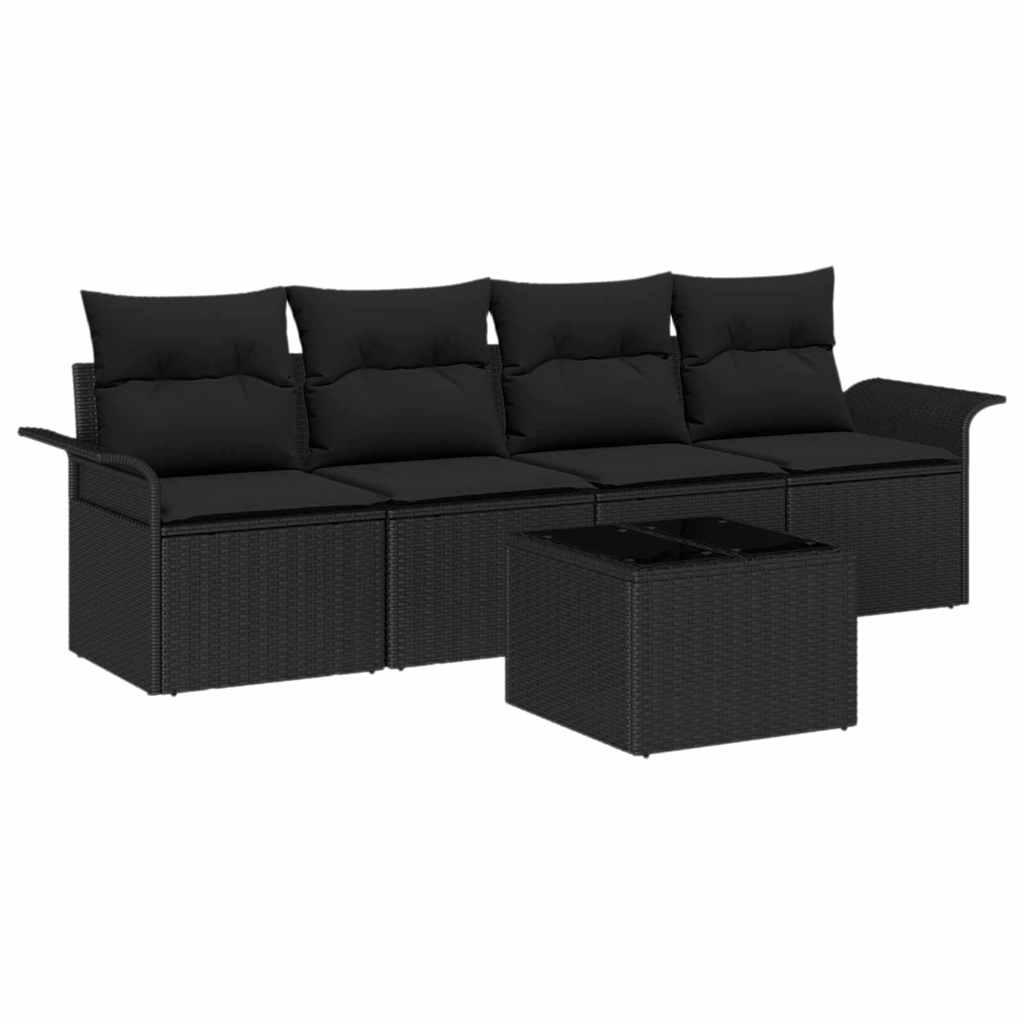 vidaXL Σετ Καναπέ με μαξιλάρι 5 pcs Μαύρο συνθετικό ρατάν