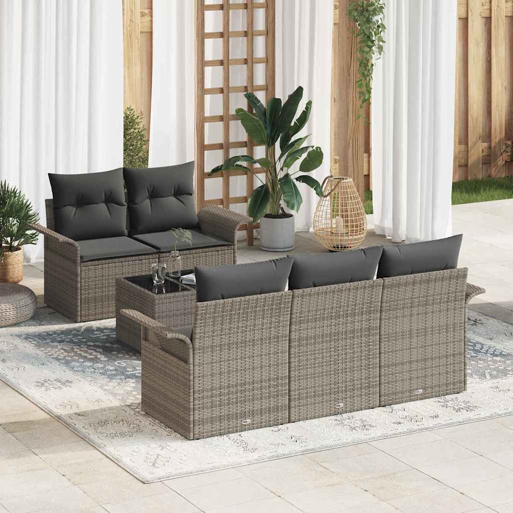 vidaXL Σετ Καναπέ με μαξιλάρι 6 pcs Γκρι συνθετικό ρατάν