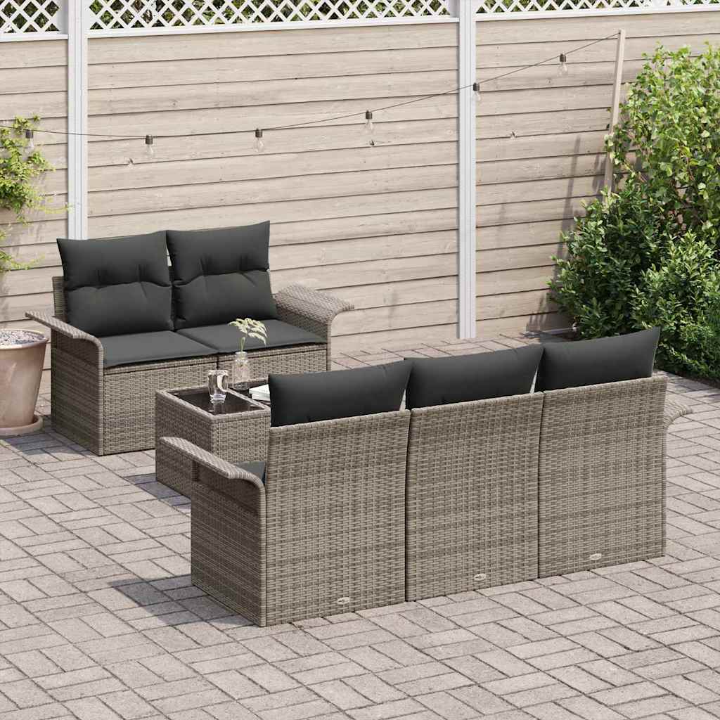 vidaXL Σετ Καναπέ με μαξιλάρι 6 pcs Γκρι συνθετικό ρατάν