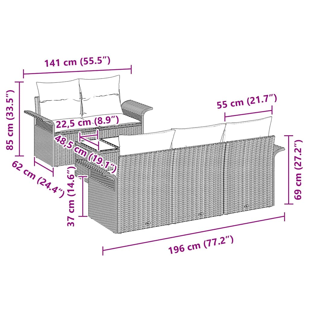 vidaXL Σετ Καναπέ με μαξιλάρι 6 pcs Γκρι συνθετικό ρατάν