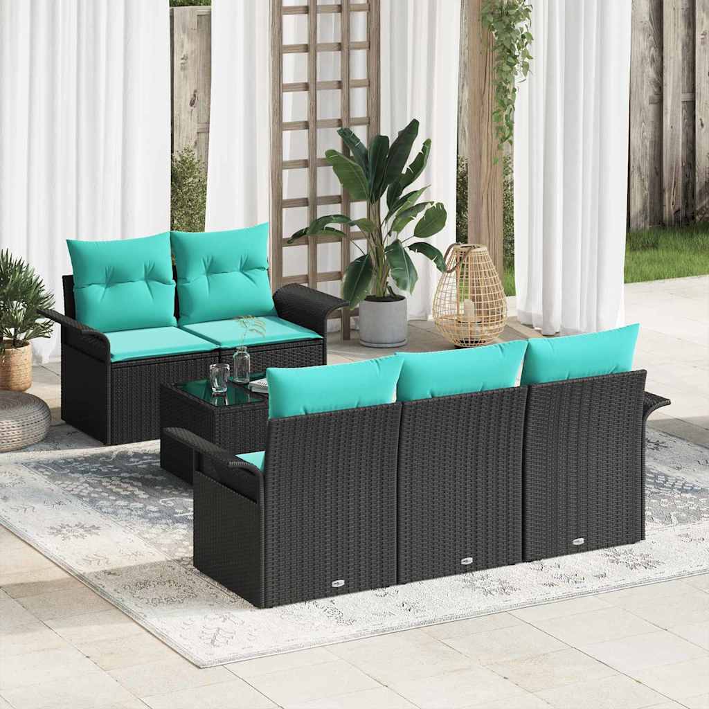 vidaXL Σετ Καναπέ Κήπου με μαξιλάρι 6 pcs Μαύρο συνθετικό ρατάν