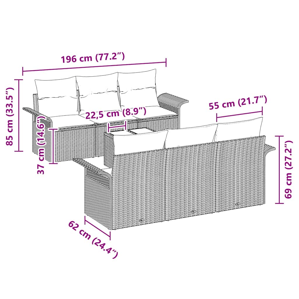 vidaXL Σετ Καναπέ Κήπου με μαξιλάρι 7 pcs Ανοιχτό γκρι συνθετικό ρατάν