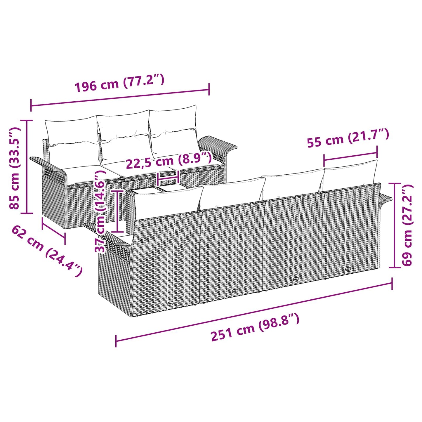 vidaXL Σετ Καναπέ Κήπου με μαξιλάρι 8 pcs Μαύρο συνθετικό ρατάν