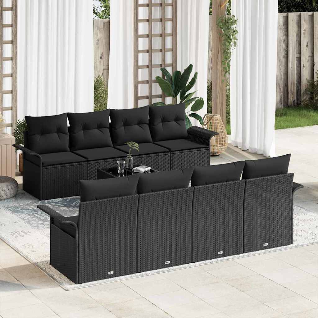 vidaXL Σετ Καναπέ Κήπου με μαξιλάρι 9 pcs Μαύρο συνθετικό ρατάν