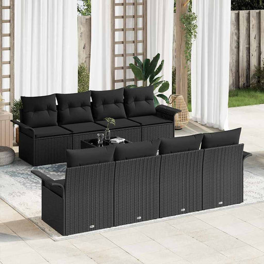vidaXL Σετ Καναπέ Κήπου με μαξιλάρι 9 pcs Μαύρο συνθετικό ρατάν
