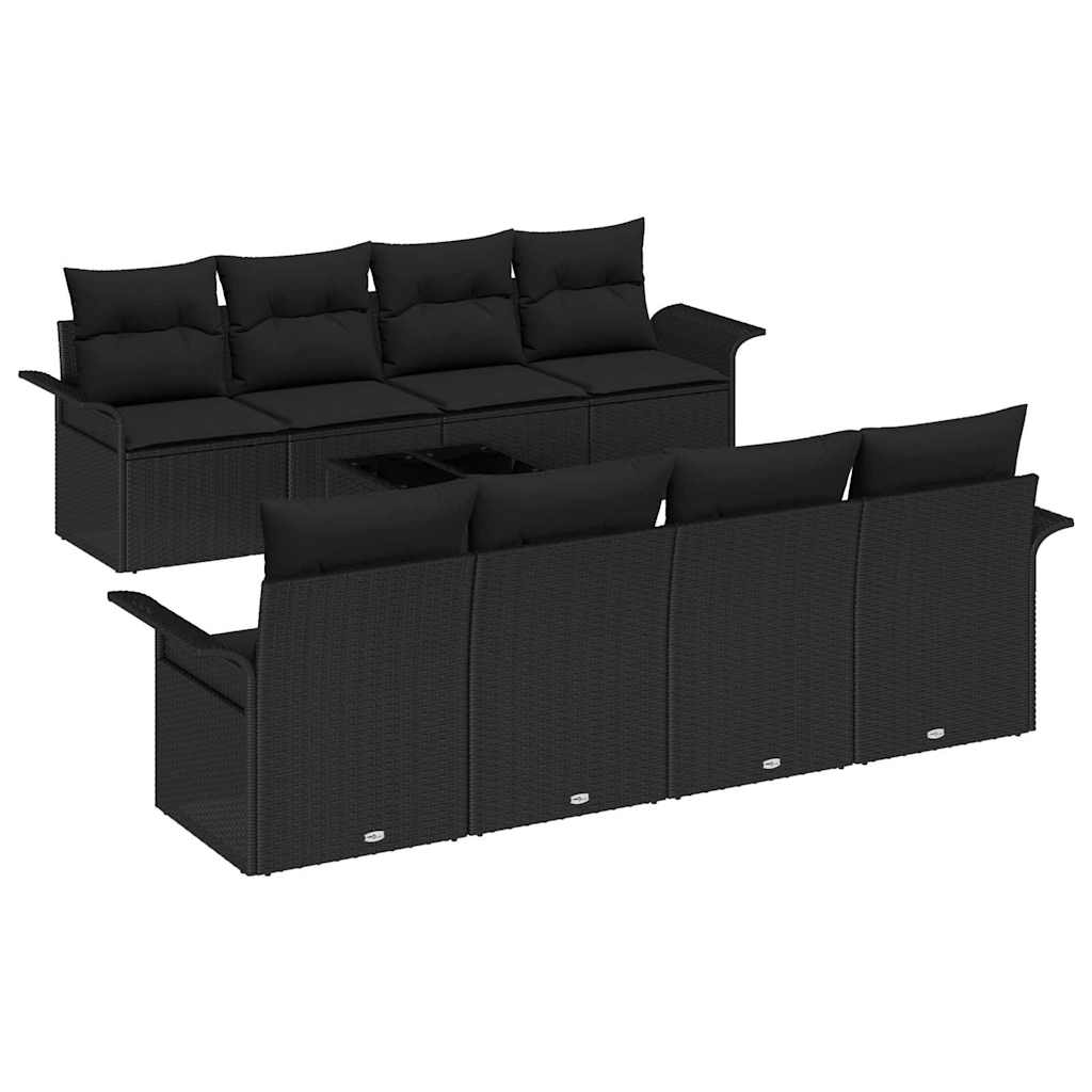 vidaXL Σετ Καναπέ Κήπου με μαξιλάρι 9 pcs Μαύρο συνθετικό ρατάν