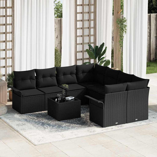 vidaXL Σετ Καναπέ Κήπου 9 pcs Μαύρο Πολυ ράταν