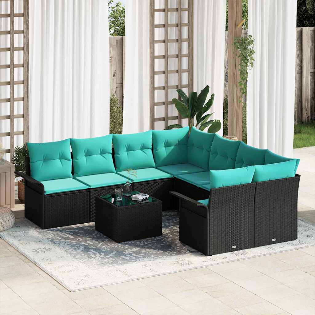 vidaXL Σετ Καναπέ Κήπου με μαξιλάρι 9 pcs Μαύρο συνθετικό ρατάν