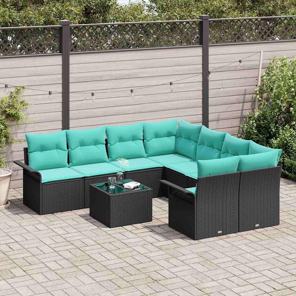 vidaXL Σετ Καναπέ Κήπου με μαξιλάρι 9 pcs Μαύρο συνθετικό ρατάν