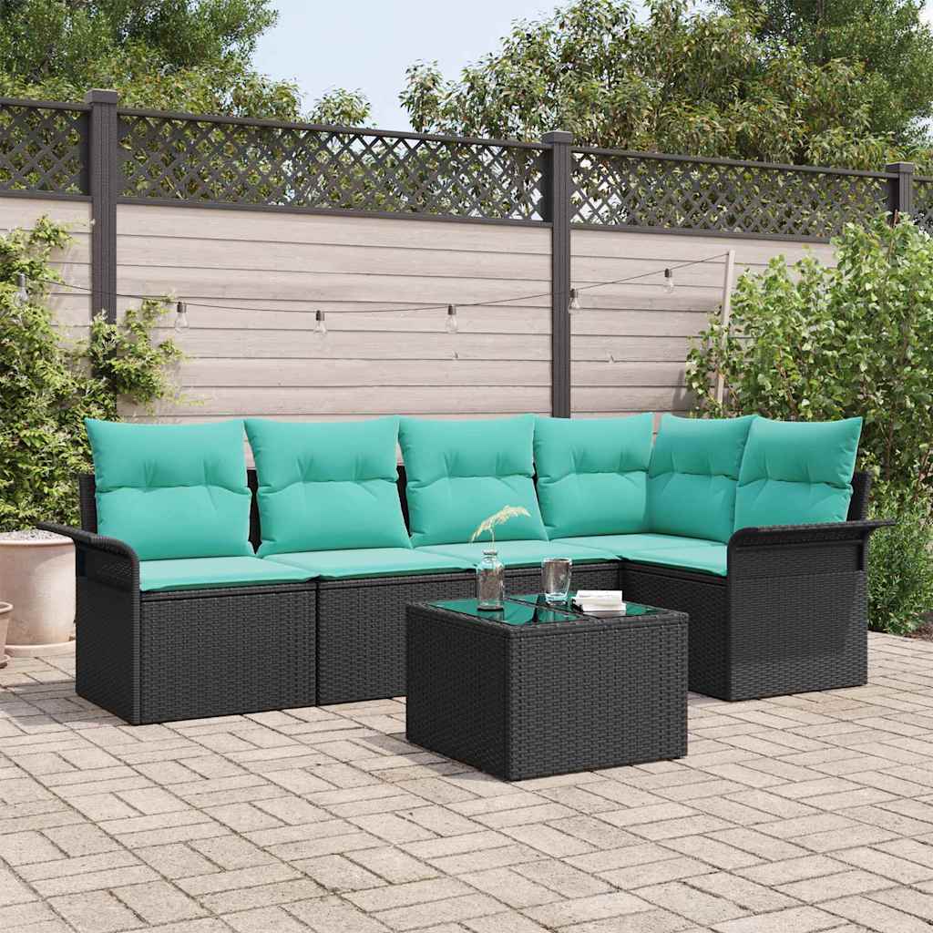 vidaXL Σετ Καναπέ Κήπου με μαξιλάρι 6 pcs Μαύρο συνθετικό ρατάν