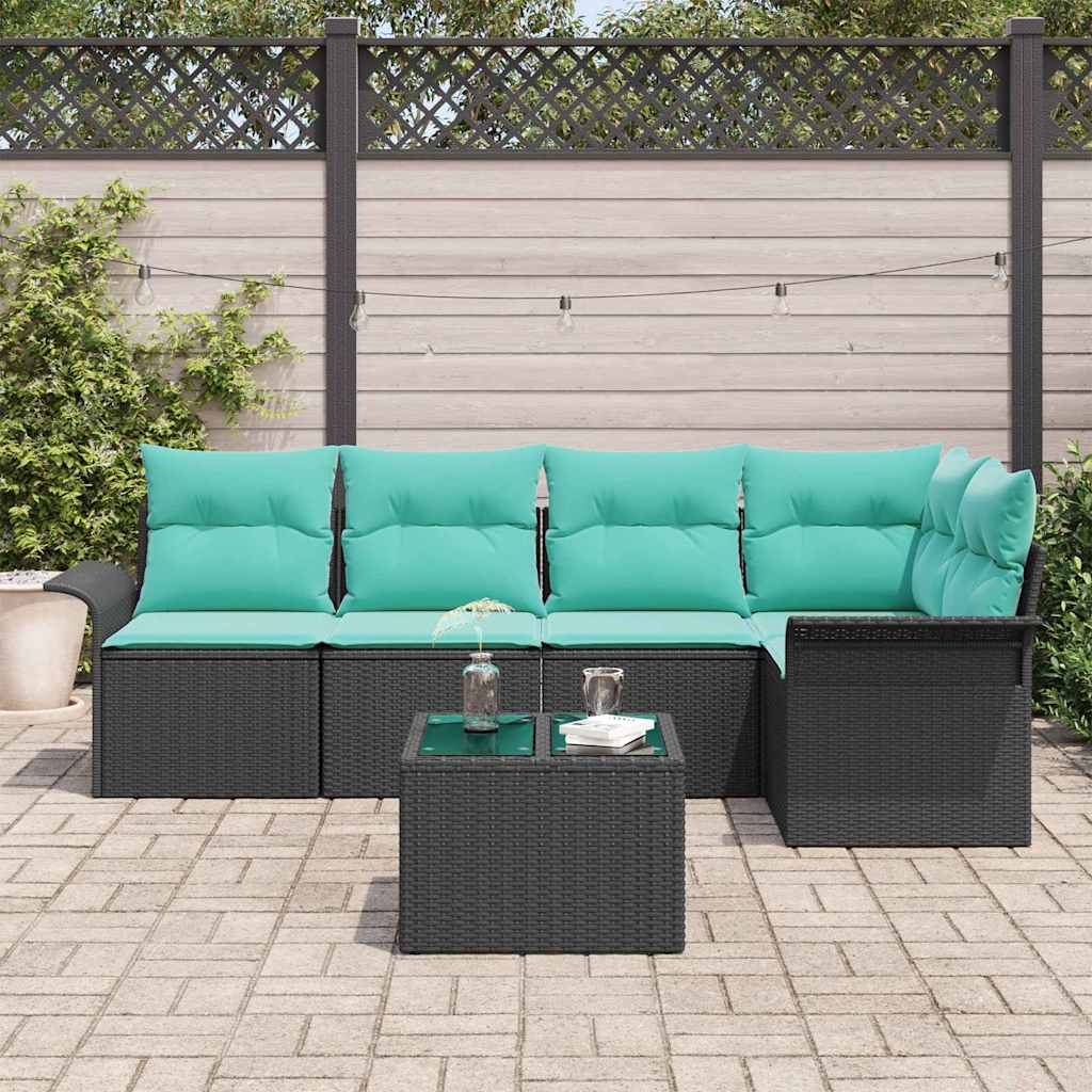 vidaXL Σετ Καναπέ Κήπου με μαξιλάρι 6 pcs Μαύρο συνθετικό ρατάν