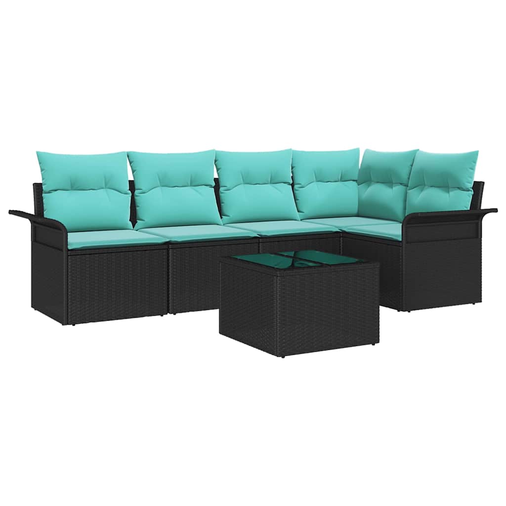 vidaXL Σετ Καναπέ Κήπου με μαξιλάρι 6 pcs Μαύρο συνθετικό ρατάν