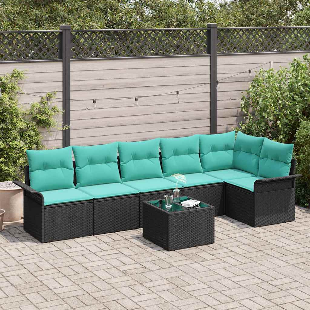 vidaXL Σετ Καναπέ Κήπου με μαξιλάρι 7 pcs Μαύρο συνθετικό ρατάν