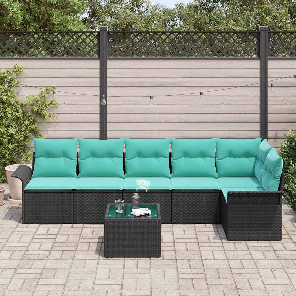 vidaXL Σετ Καναπέ Κήπου με μαξιλάρι 7 pcs Μαύρο συνθετικό ρατάν
