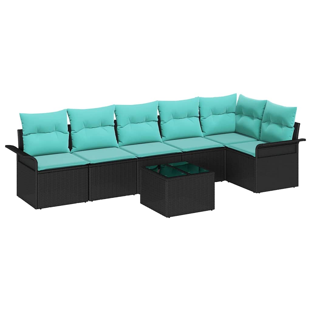 vidaXL Σετ Καναπέ Κήπου με μαξιλάρι 7 pcs Μαύρο συνθετικό ρατάν