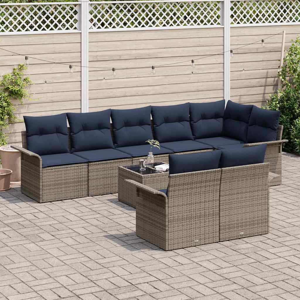 vidaXL Σετ Καναπέ Κήπου με μαξιλάρι 9 pcs Γκρι συνθετικό ρατάν