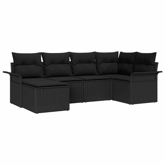 vidaXL Σετ Καναπέ Κήπου με μαξιλάρι 6 pcs Μαύρο συνθετικό ρατάν