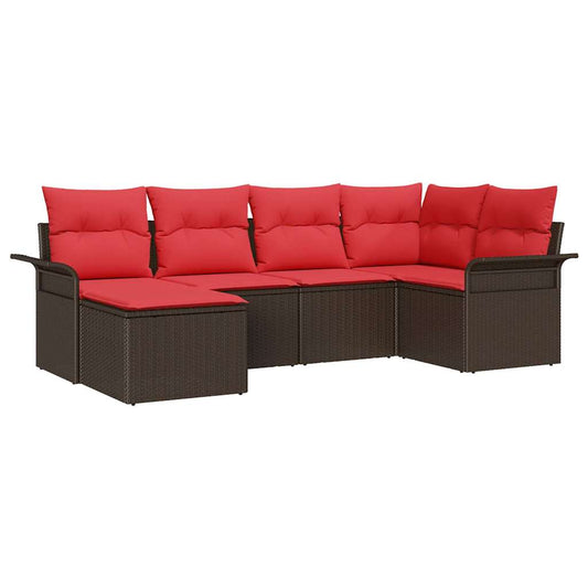 vidaXL Σετ Καναπέ Κήπου με μαξιλάρι 6 pcs Καφέ συνθετικό ρατάν