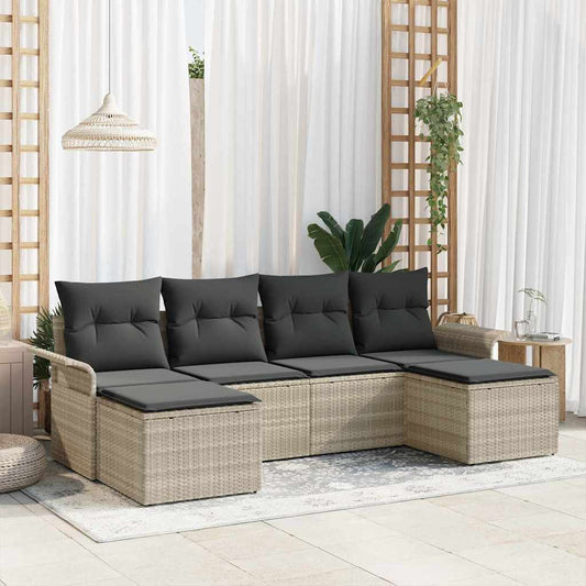 vidaXL Σετ Καναπέ Κήπου με μαξιλάρι 6 pcs Ανοιχτό γκρι Πολυ ράταν