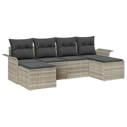 vidaXL Σετ Καναπέ Κήπου με μαξιλάρι 6 pcs Ανοιχτό γκρι Πολυ ράταν