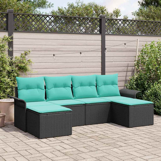 vidaXL Σετ Καναπέ Κήπου με μαξιλάρι 6 pcs Μαύρο συνθετικό ρατάν