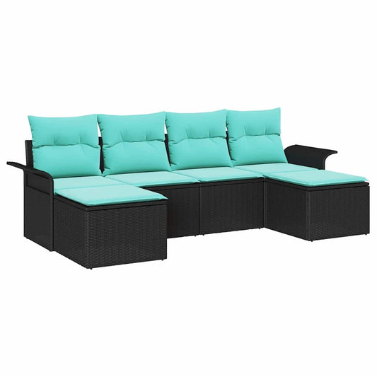 vidaXL Σετ Καναπέ Κήπου με μαξιλάρι 6 pcs Μαύρο συνθετικό ρατάν