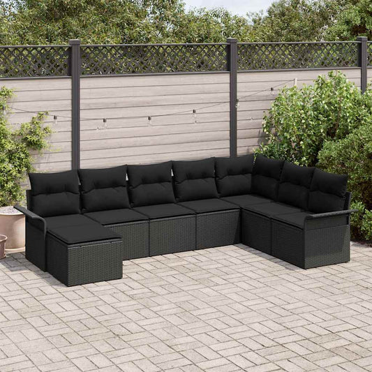 vidaXL Σετ Καναπέ Κήπου με μαξιλάρι 8 pcs Μαύρο συνθετικό ρατάν