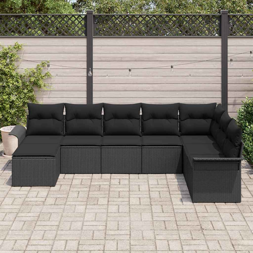 vidaXL Σετ Καναπέ Κήπου με μαξιλάρι 8 pcs Μαύρο συνθετικό ρατάν