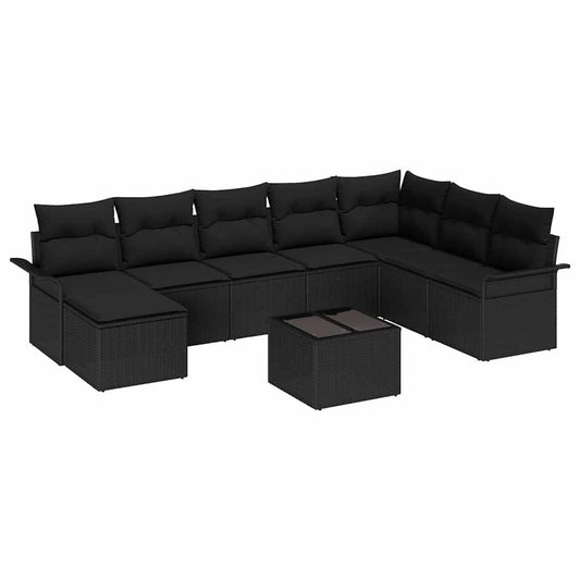 vidaXL Σετ Καναπέ Κήπου με μαξιλάρι 9 pcs Μαύρο συνθετικό ρατάν