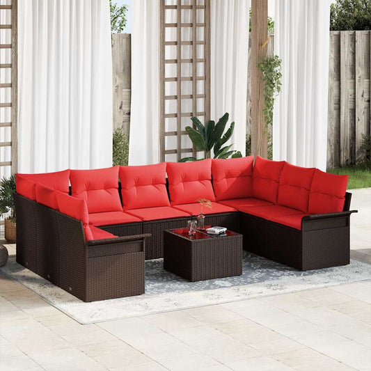vidaXL Σετ Καναπέ Κήπου με μαξιλάρι 10 pcs Καφέ συνθετικό ρατάν