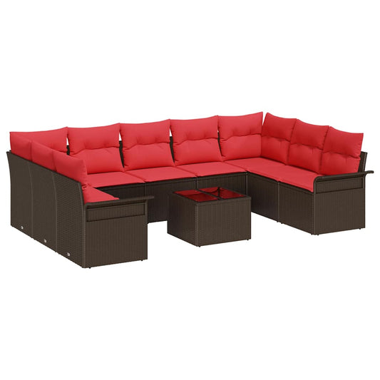 vidaXL Σετ Καναπέ Κήπου με μαξιλάρι 10 pcs Καφέ συνθετικό ρατάν