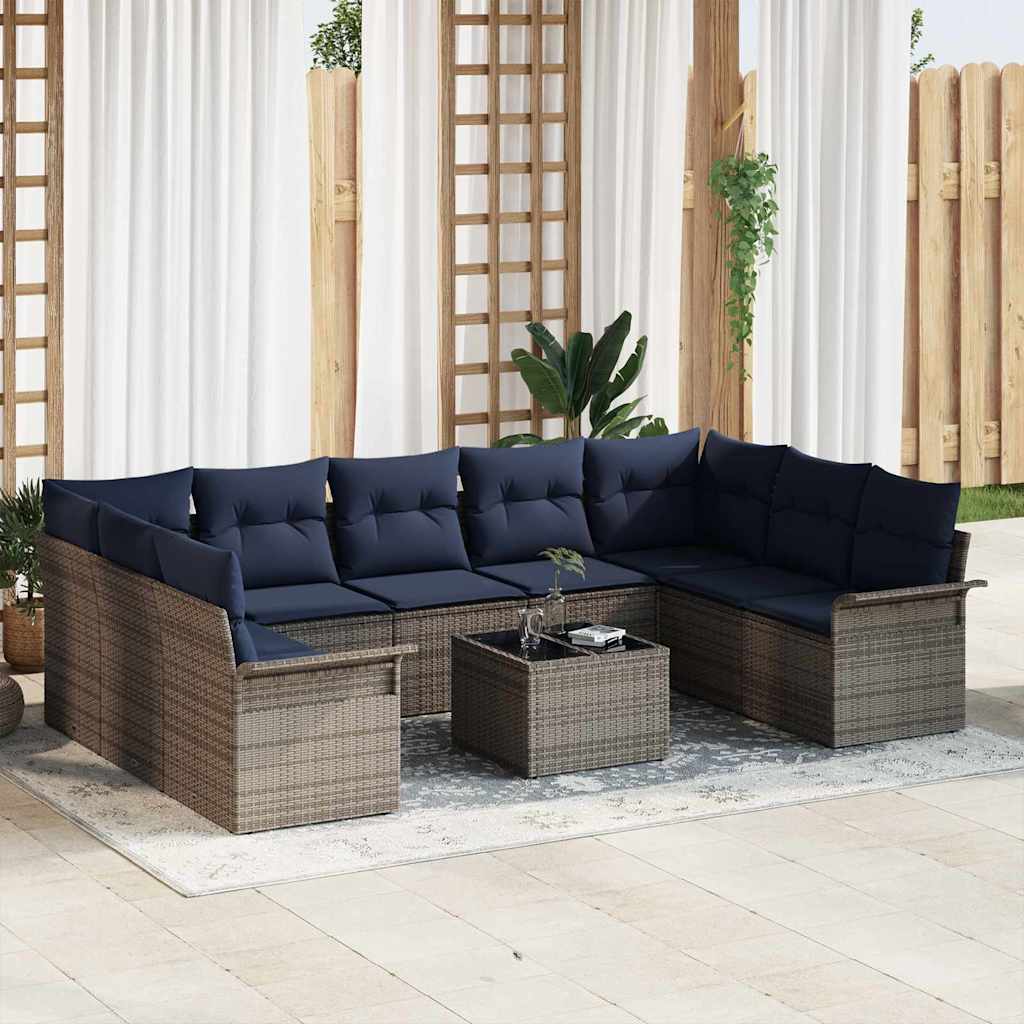 vidaXL Σετ Καναπέ Κήπου με μαξιλάρι 10 pcs Γκρι συνθετικό ρατάν