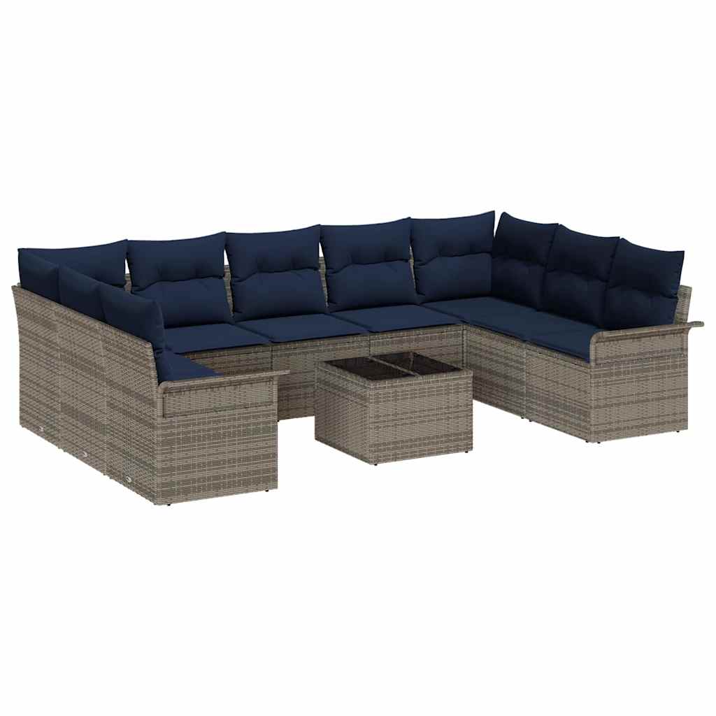 vidaXL Σετ Καναπέ Κήπου με μαξιλάρι 10 pcs Γκρι συνθετικό ρατάν