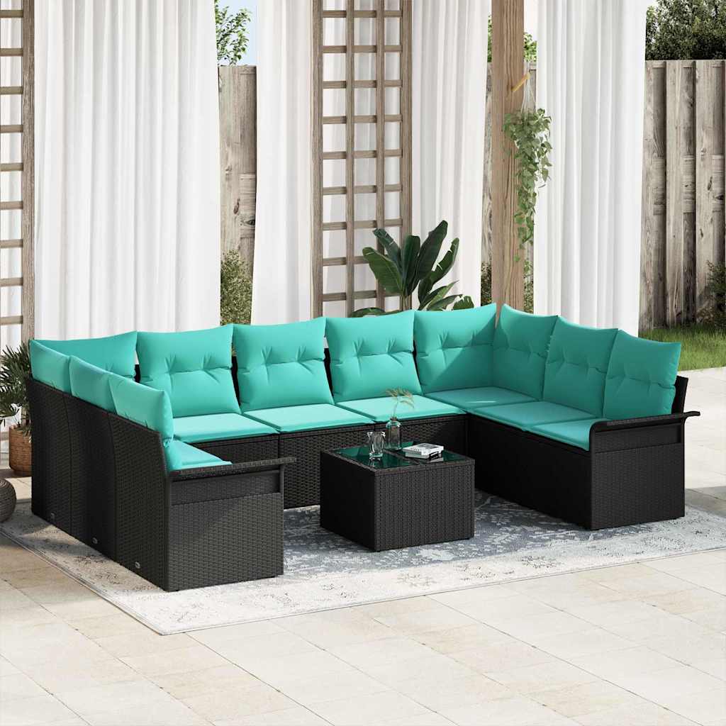 vidaXL Σετ Καναπέ Κήπου με μαξιλάρι 10 pcs Μαύρο συνθετικό ρατάν