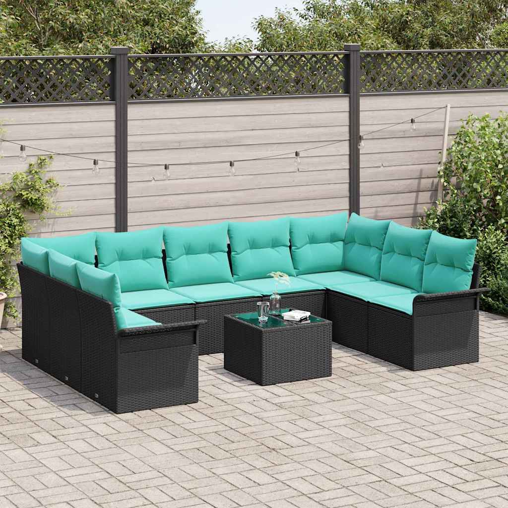 vidaXL Σετ Καναπέ Κήπου με μαξιλάρι 10 pcs Μαύρο συνθετικό ρατάν