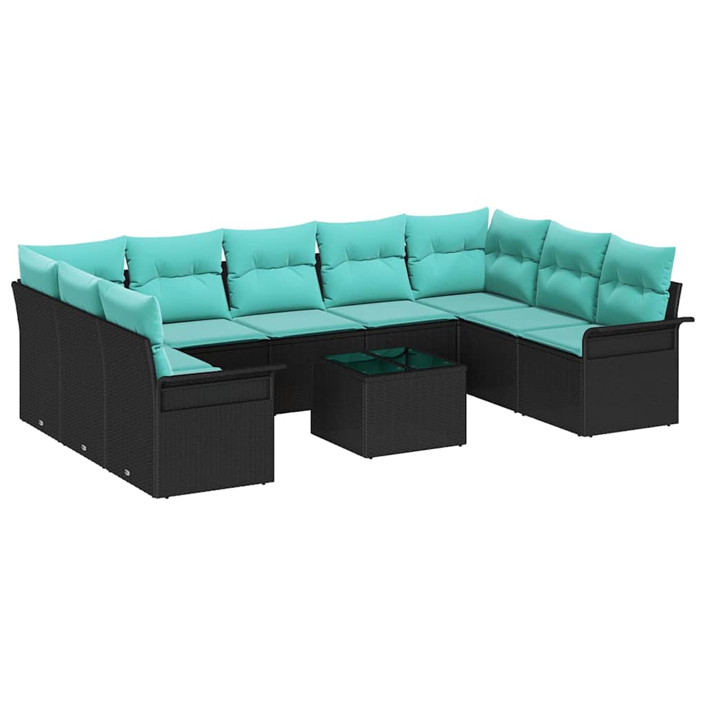 vidaXL Σετ Καναπέ Κήπου με μαξιλάρι 10 pcs Μαύρο συνθετικό ρατάν