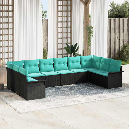vidaXL Σετ Καναπέ Κήπου με μαξιλάρι 10 pcs Μαύρο συνθετικό ρατάν