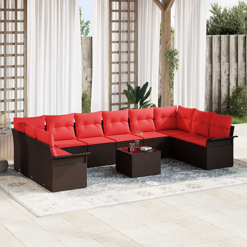 vidaXL Σετ Καναπέ Κήπου με μαξιλάρι 11 pcs Καφέ συνθετικό ρατάν