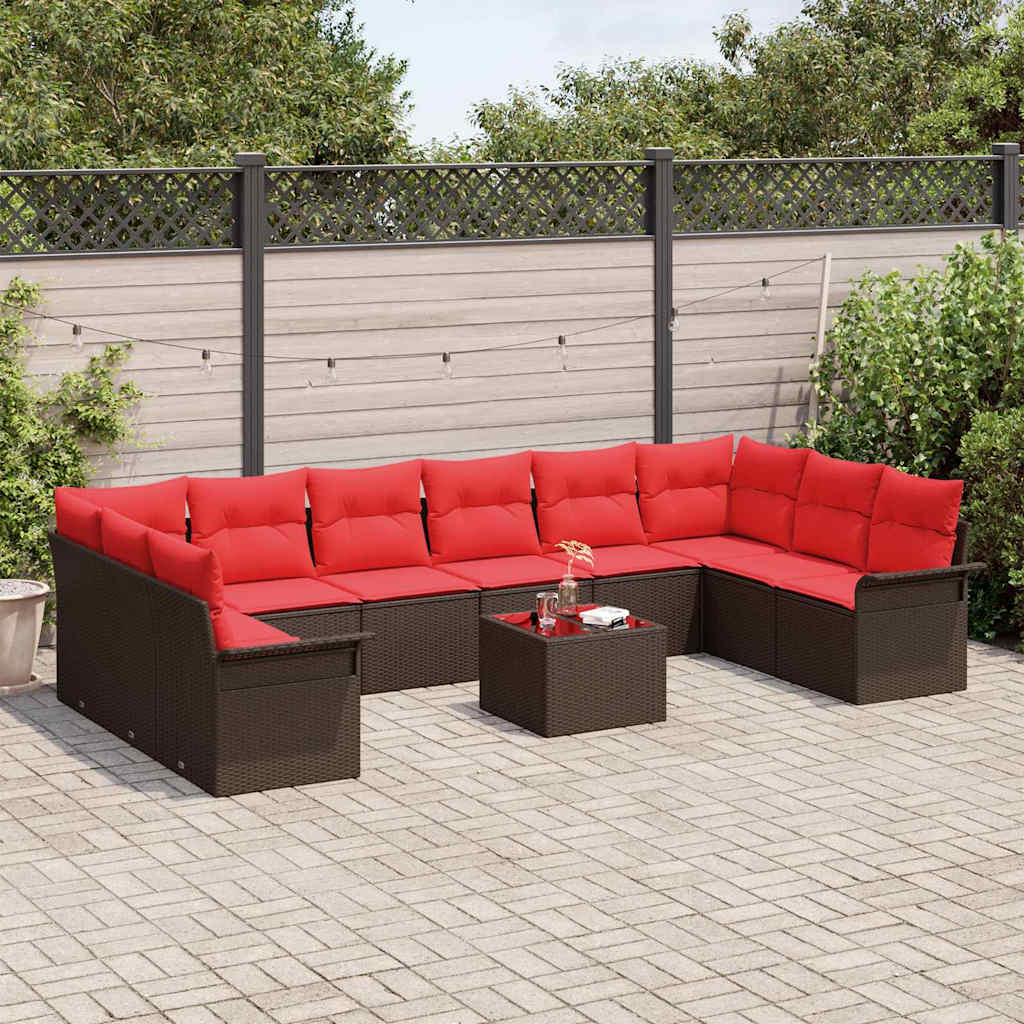 vidaXL Σετ Καναπέ Κήπου με μαξιλάρι 11 pcs Καφέ συνθετικό ρατάν