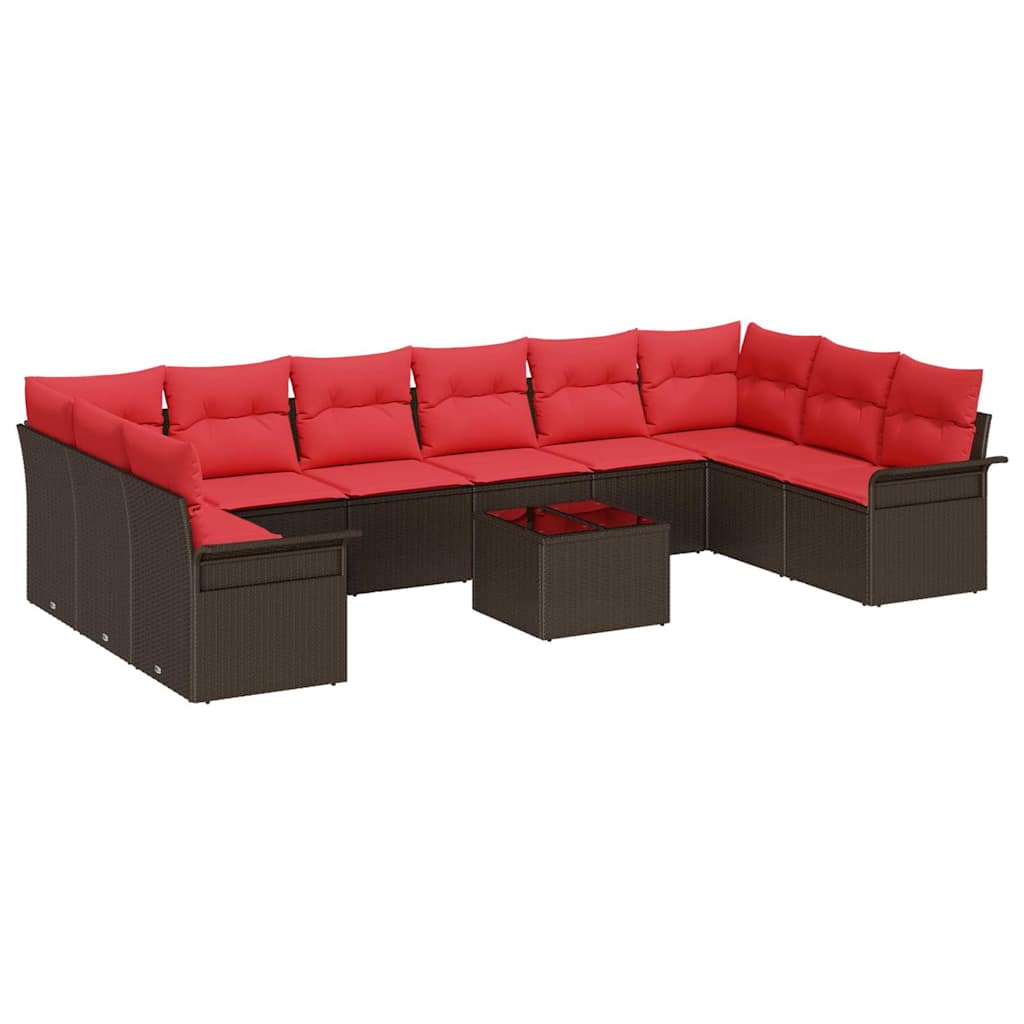 vidaXL Σετ Καναπέ Κήπου με μαξιλάρι 11 pcs Καφέ συνθετικό ρατάν