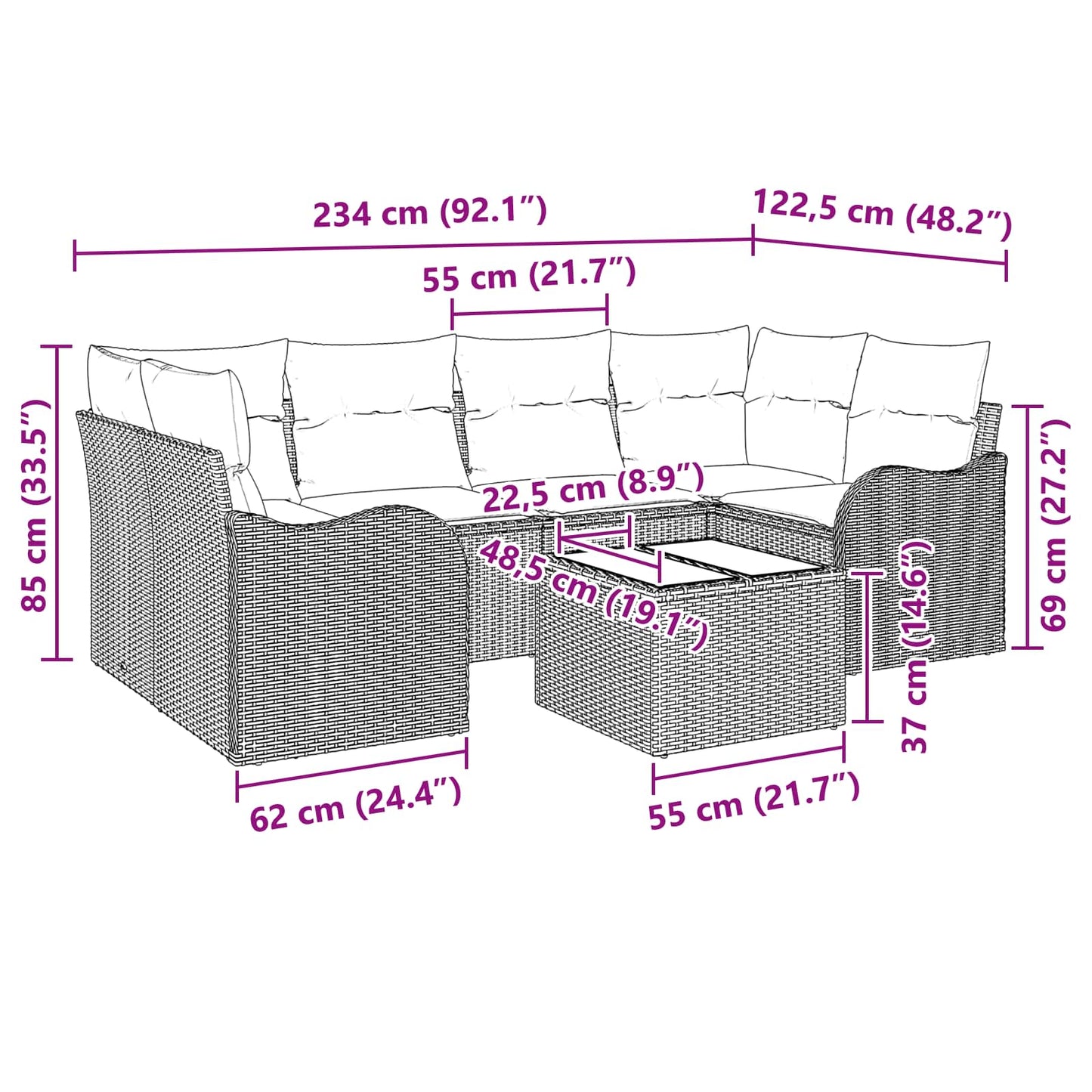 vidaXL Σετ Καναπέ Κήπου Γκρι 55 x 55 x 37 εκ συνθετικό ρατάν