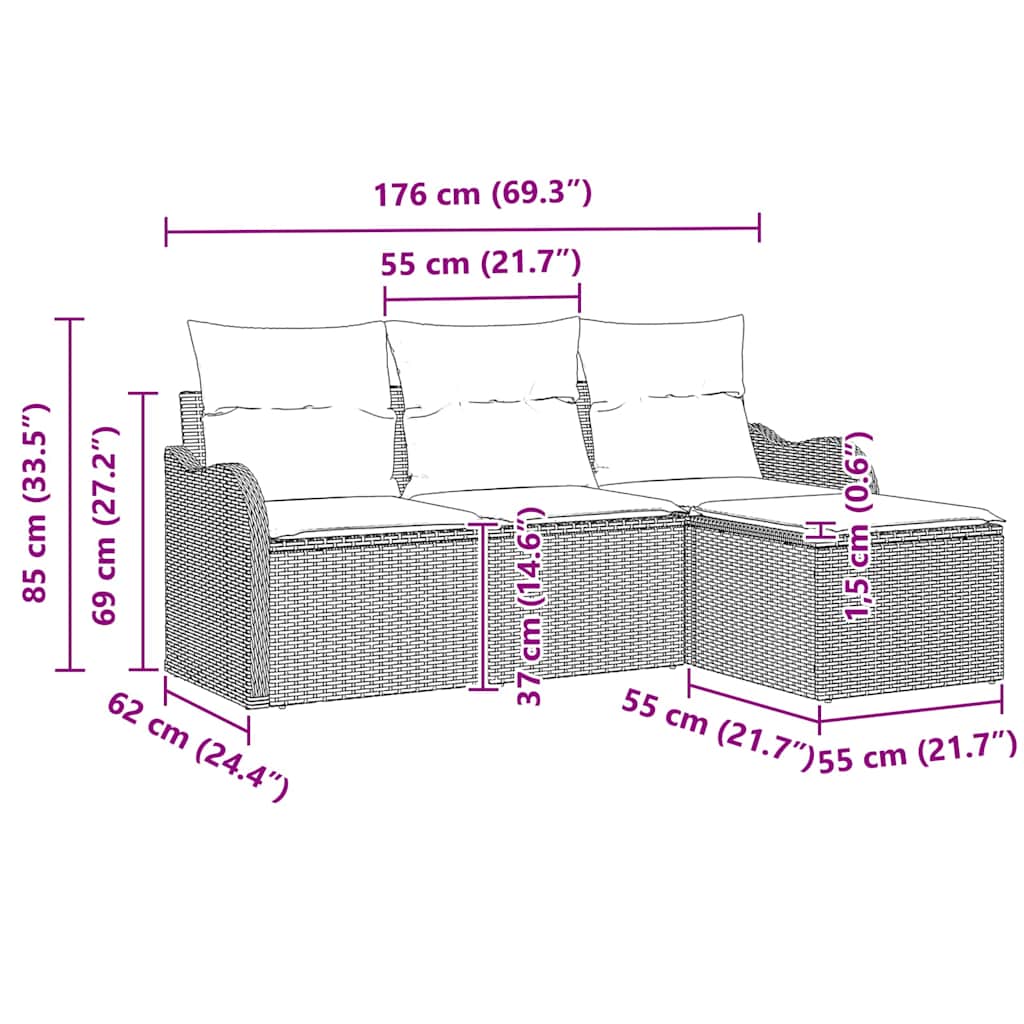 vidaXL 4 Τεμαχίων Σετ Καναπέ Κήπου με Μαξιλάρια Μαύρο Ρατάν Πολυ, vidaXL 2-θέσιος Καναπές Κήπου με Μαξιλάρια Μαύρο Ρατάν Πολυ