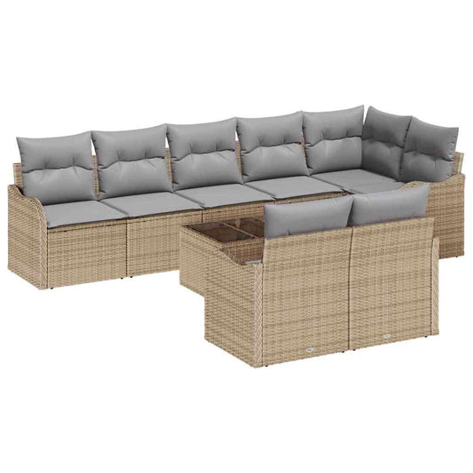 vidaXL Σετ Καναπέ Κήπου 9 pcs Μπεζ συνθετικό ρατάν
