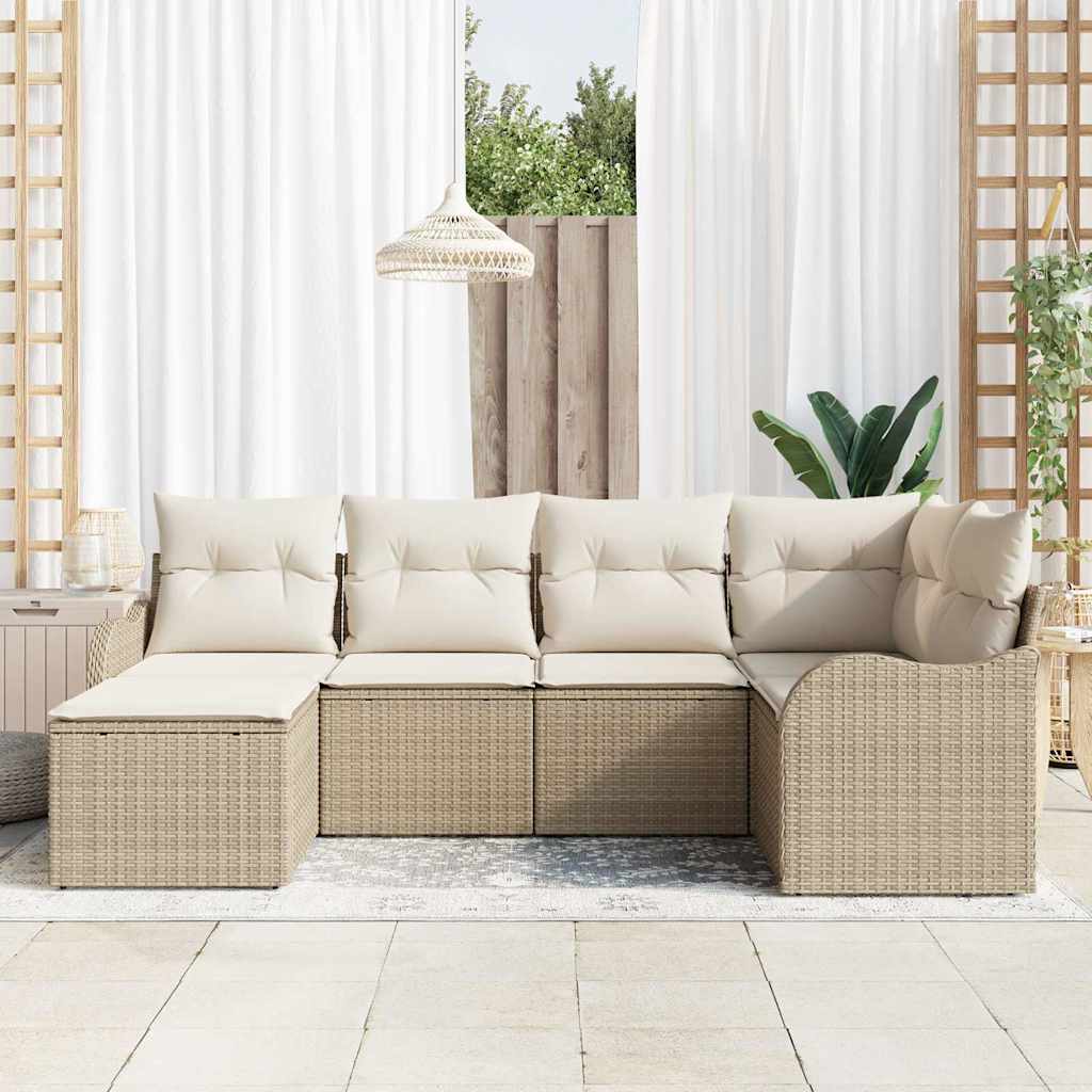 vidaXL Σετ Καναπέ Κήπου με μαξιλάρι 6 pcs Μπεζ Πολυ ράταν