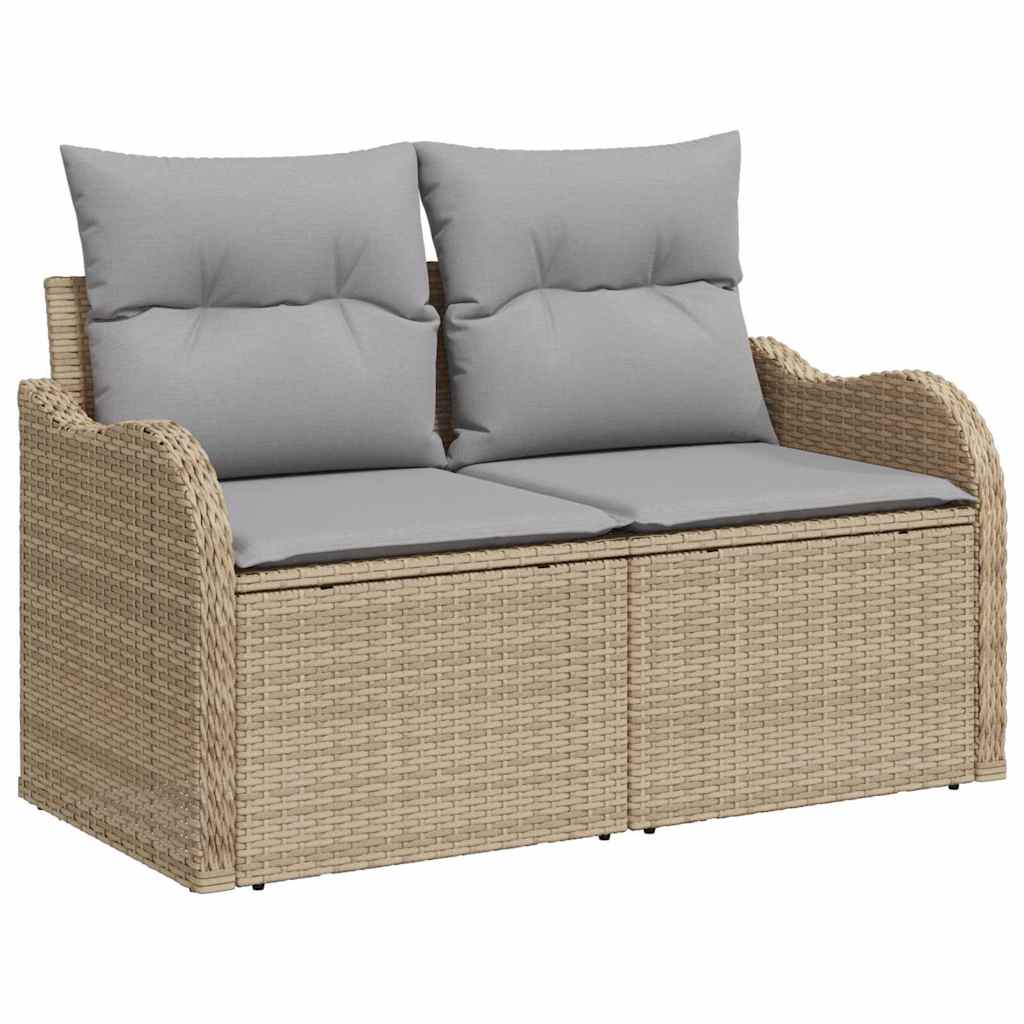 vidaXL Σετ Καναπέ Κήπου με μαξιλάρι 7 pcs Μπεζ Πολυ ράταν