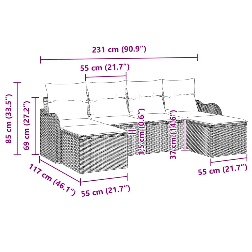 vidaXL Σετ 6 τεμαχίων Καναπέ Κήπου με Μαξιλάρια Καφέ Ρατάν Πολυπροπυλενίου, vidaXL Καναπές Κήπου 2 Θέσεων με Μαξιλάρια Καφέ Ρατάν Πολυπροπυλενίου